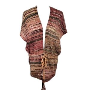 Chicos Autumn Open Knit Cotton Blend Tie Front Cardigan Size 0 Small